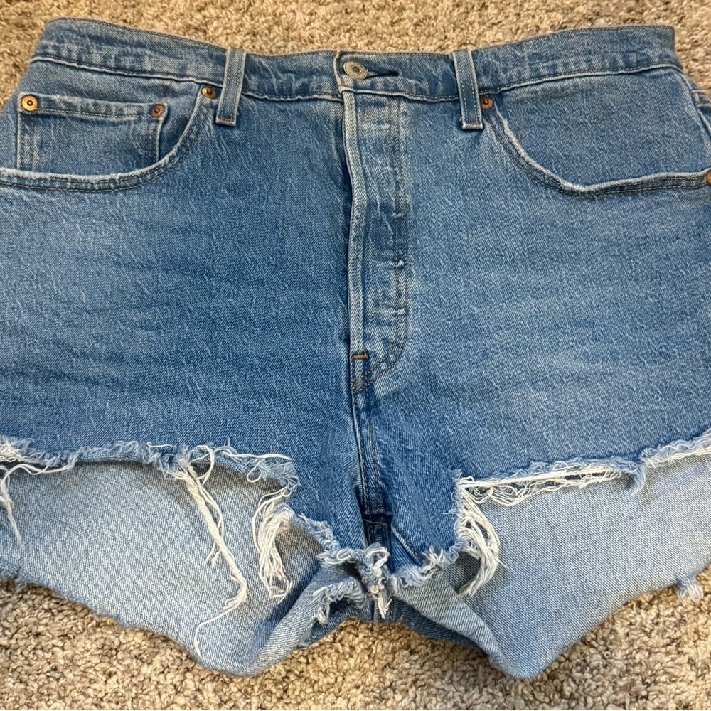 Levi's Blue Distressed Jean Shorts Raw Hem